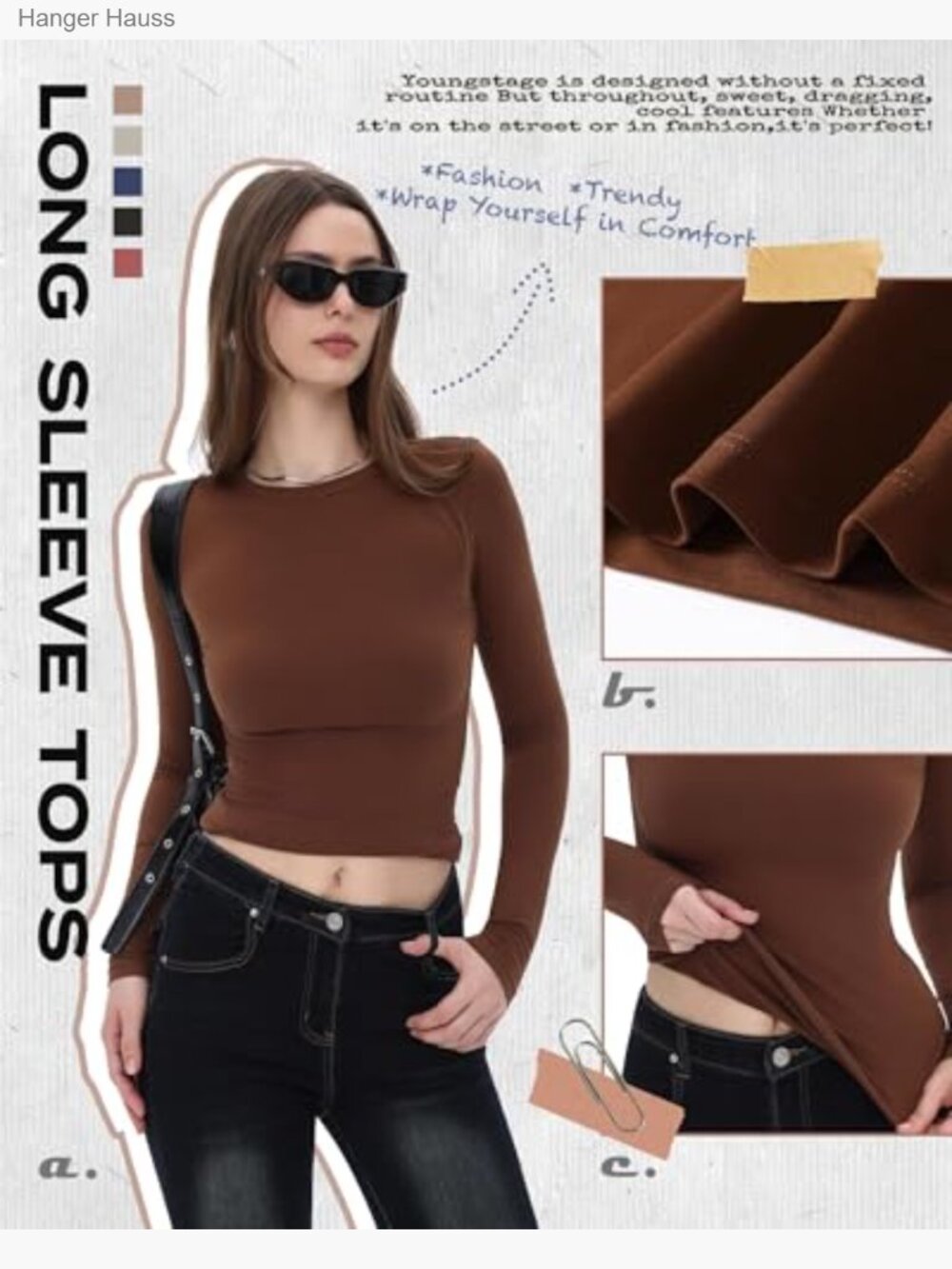 Slim Fit Long Sleeve Crop Top, Stretchy Polyester Spandex, Workout Casual - Picture 2 of 7
